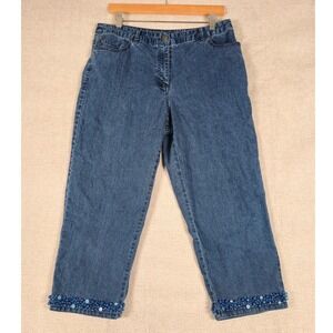 Ruby Rd Womens Blue Denim Capri Jeans Embellished Beaded Cuffs Size 10‎